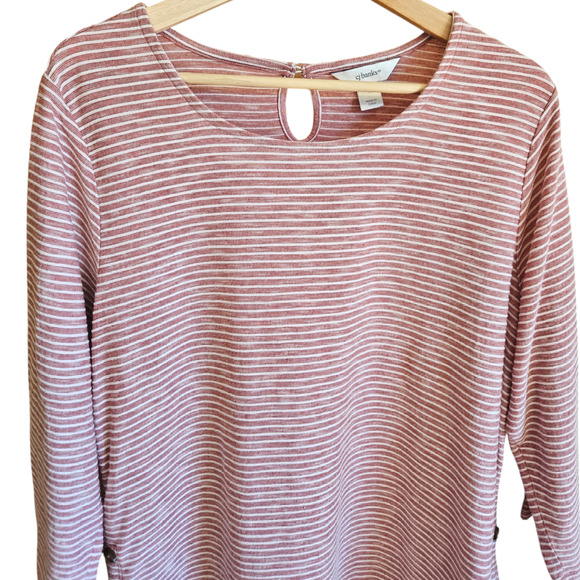 CJ Banks Women's 3/4 Sleeve Striped Pink Scoop Neck Blouse Size 1X - Picture 3 of 9